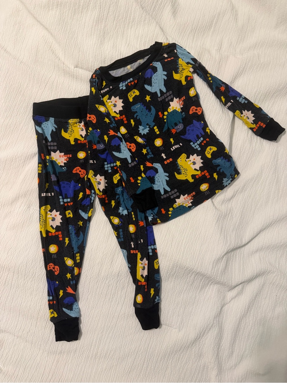 Little Sleepies Black Dino & Game Print Pajama Set
